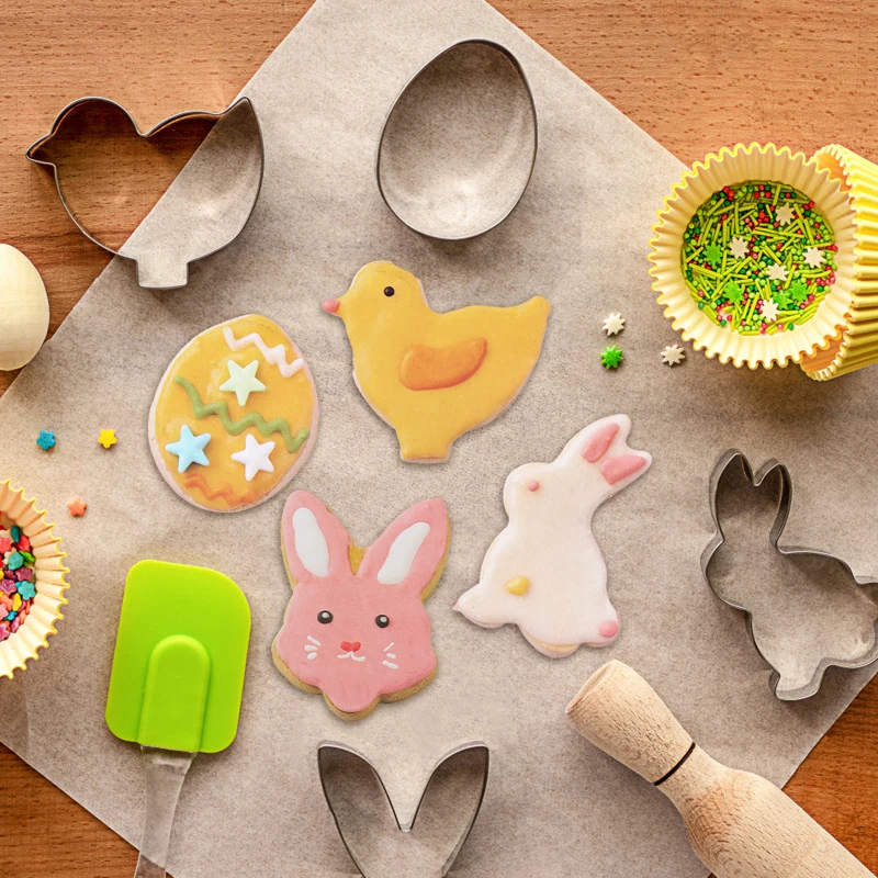 4/5/6Pcs Easter Bunny Eggs Cookie Cutter Stainless Steel Butterfly Carrot Fondant Cake Baking Mold Easter Party Decor Supplies