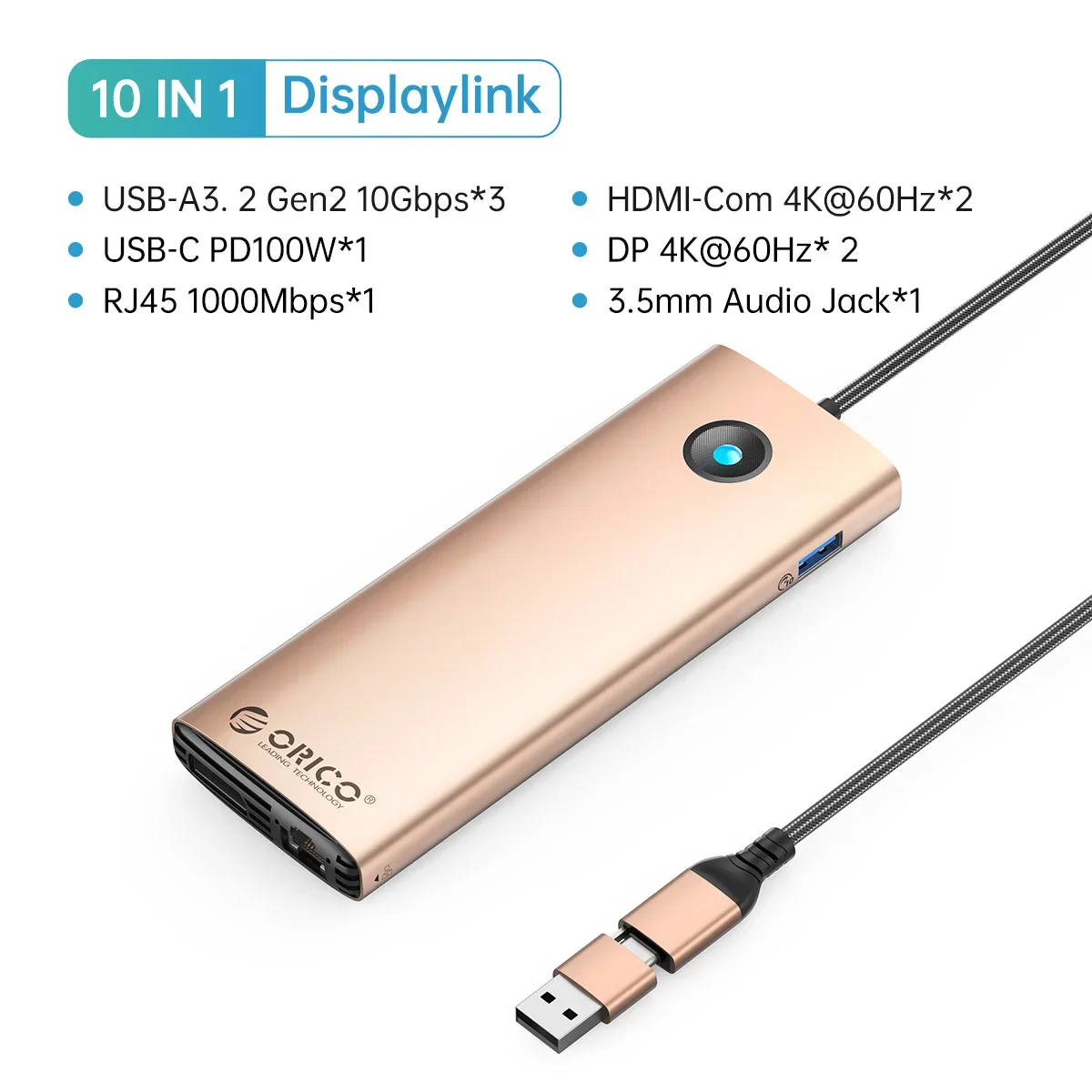Station D'accueil USB-C ORICO 22 En 1 - 4 écrans Max, 8K, Ports HDMI/DP/USB-A/RJ45/SD - Pour Mac, Windows, 60W PD