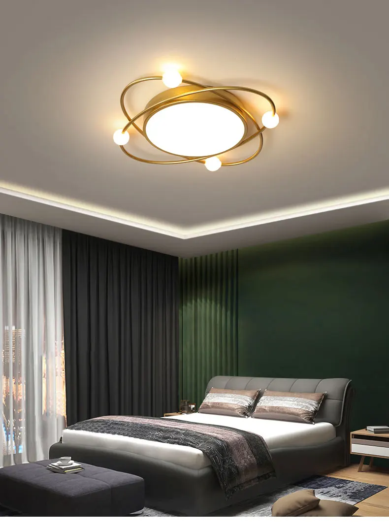 flush mount chandelier Modern bedroom lamp simple creative led ceiling lamp Nordic light luxury home study second bedroom warm and romantic lamps gold chandelier