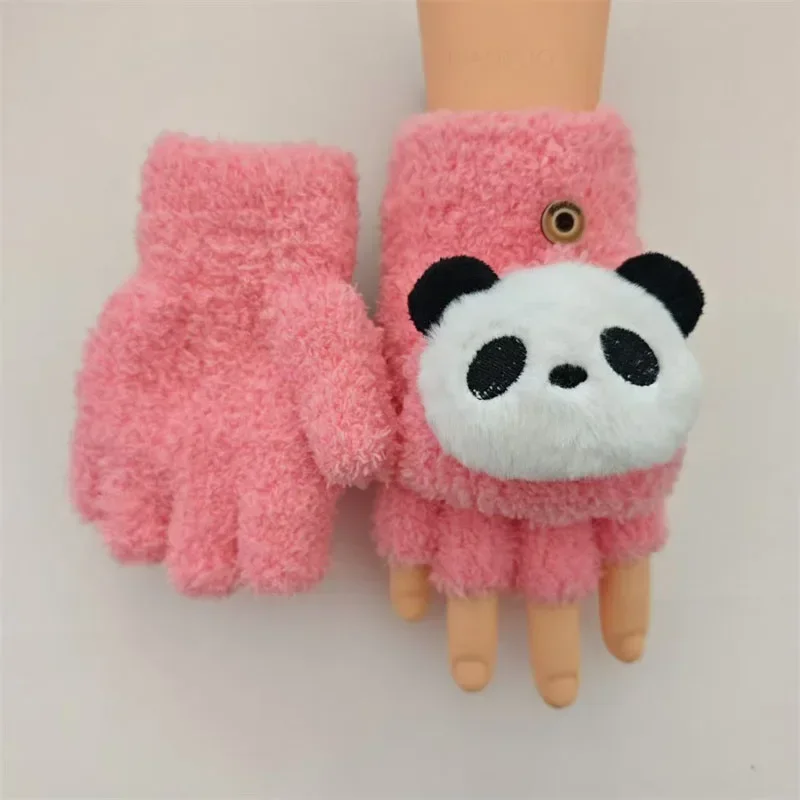 Cartoon Panda Cute Half Finger Children Gloves for Winter 6-14Y winter gloves