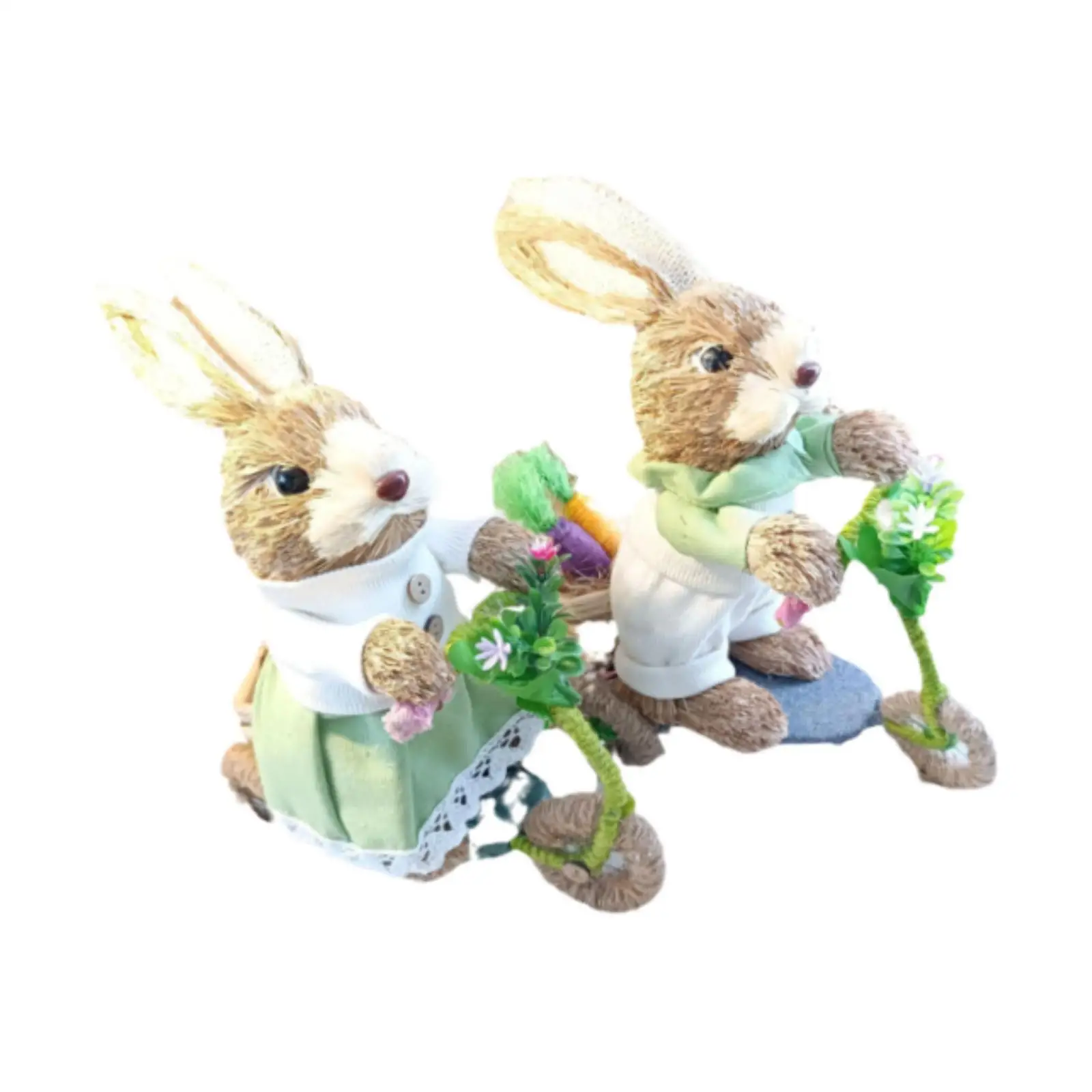 Easter Bunny Decoration Ornament Straw Rabbit Decor for Garden Table Office