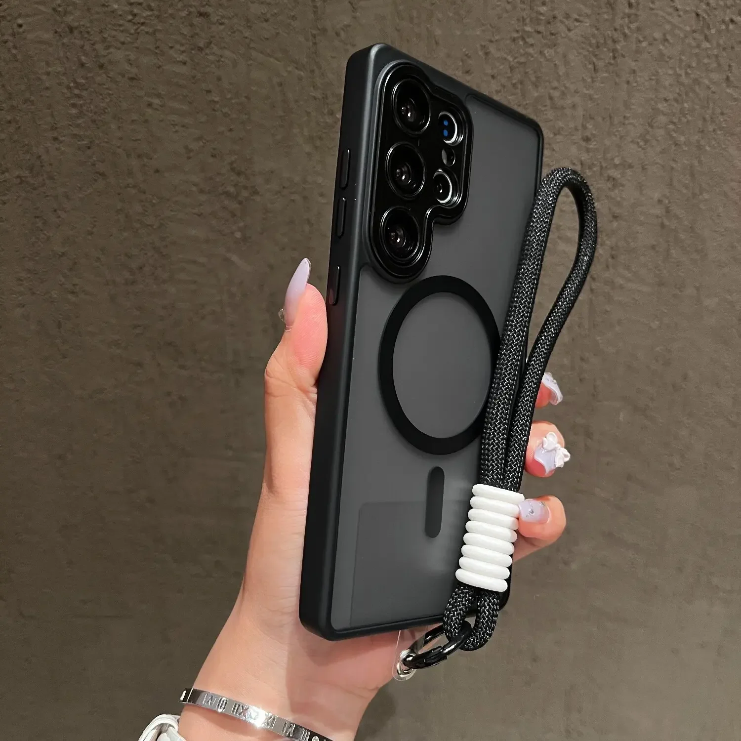 Luxury Matte Translucent Magnetic Phone Case with Lanyard