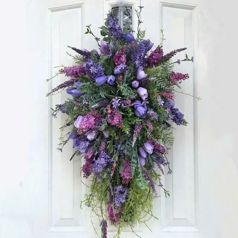 40cm Artificial Hydrangea Wreath Home Garland Front Door Decoration Wall Background Christmas Decor Hello Wreath 2023 New - Image 7