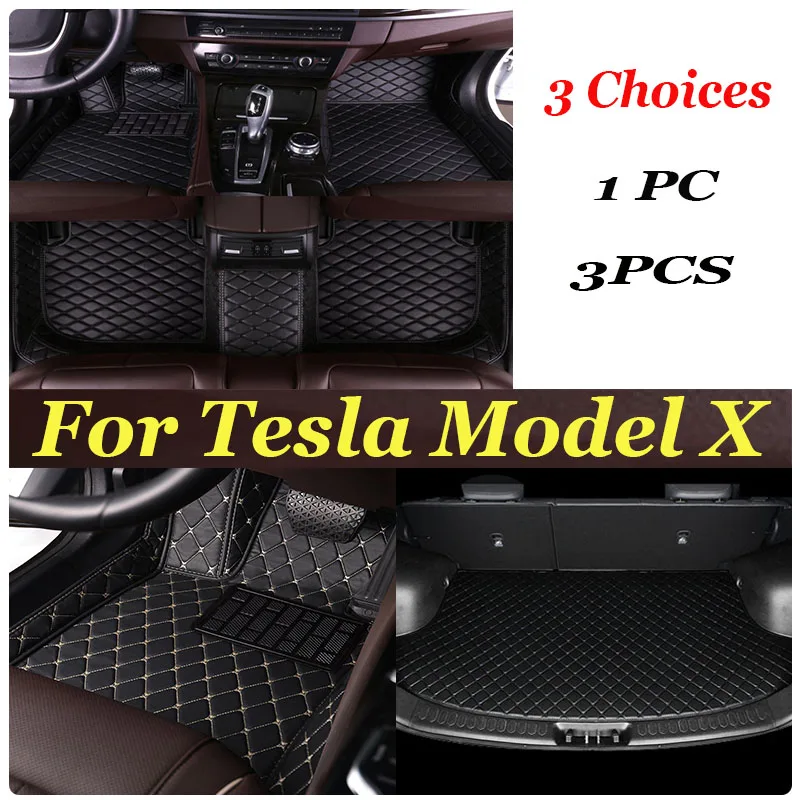 

Car Mats For Tesla Model X 7 Seat 2015~2022 Full Set Luxury Carpets Rug Anti Dirt Pad Leather Mat Car Accessories Tapete Carro