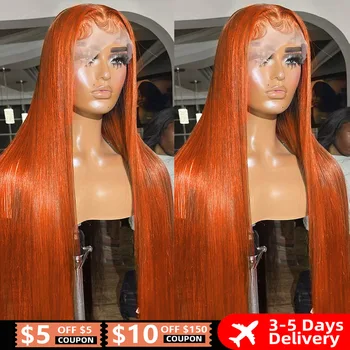 13x6 Straight Ginger Orange Hd Lace Front Wig Human Hair Pre Plucked Remy Brazilian HD Colored 13x4 Lace Frontal Human Hair Wigs 1