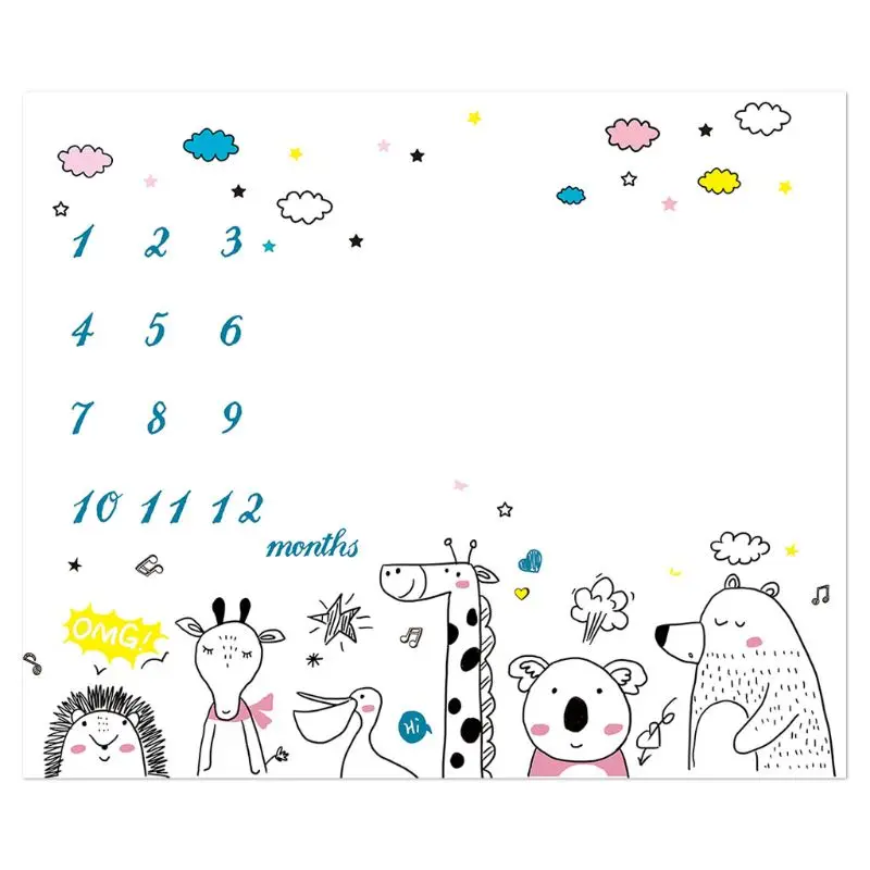 Baby Monthly Record Growth Milestone Blanket Newborn Cute Animal Pattern Photography Props Photo for Creative Background 5