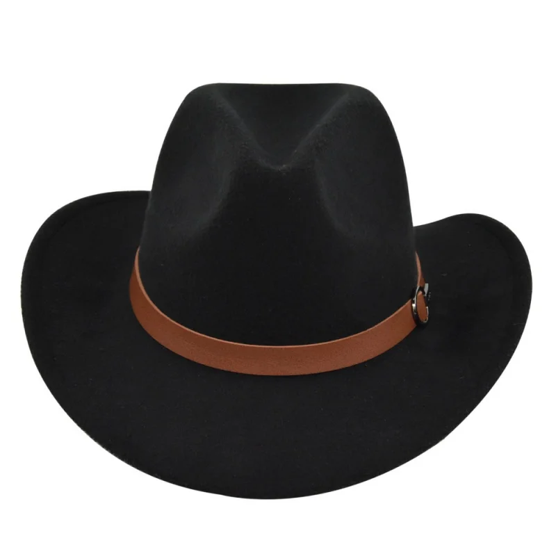 European And American Sheep Cowboy Fur Felt Woolen Ethnic A Hood Brown Belt Retro Fedora Hat 2