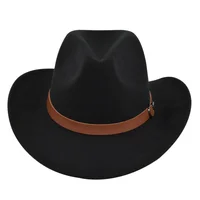 European And American Sheep Cowboy Fur Felt Woolen Ethnic A Hood Brown Belt Retro Fedora Hat 2