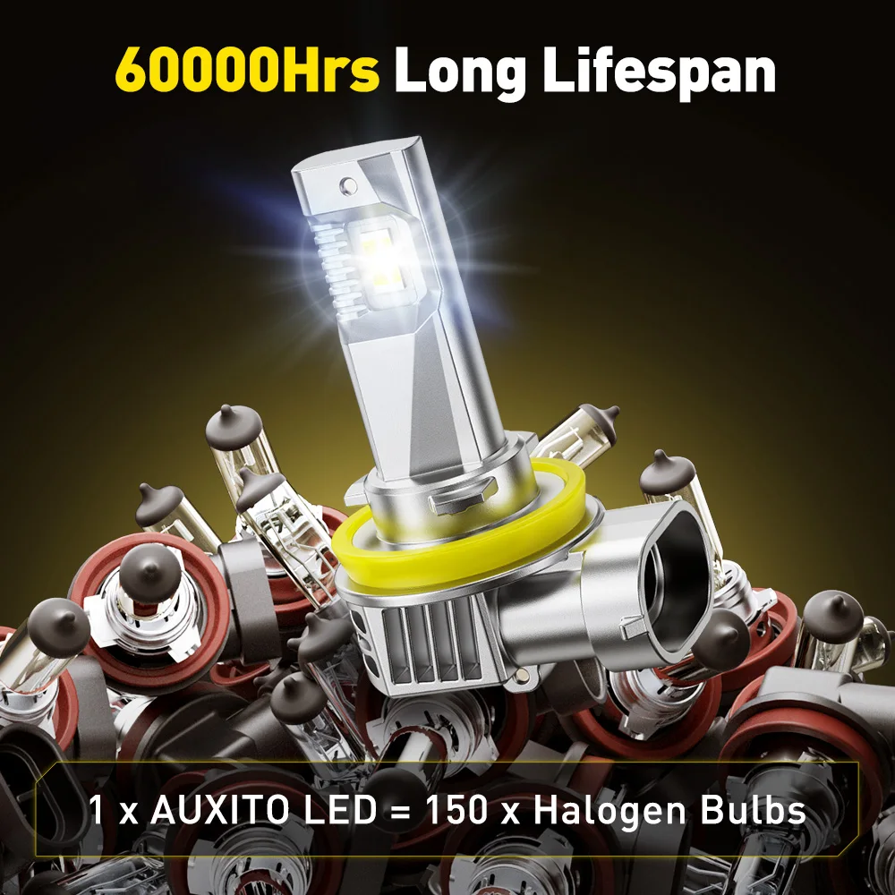 2개 AUXITO LED H8 H11 안개등 CANBUS 50W 고출력 화이트 9005 HB3 9006 HB4 LED 안개등 전구 에러프리 12V 팬리스 12000LM