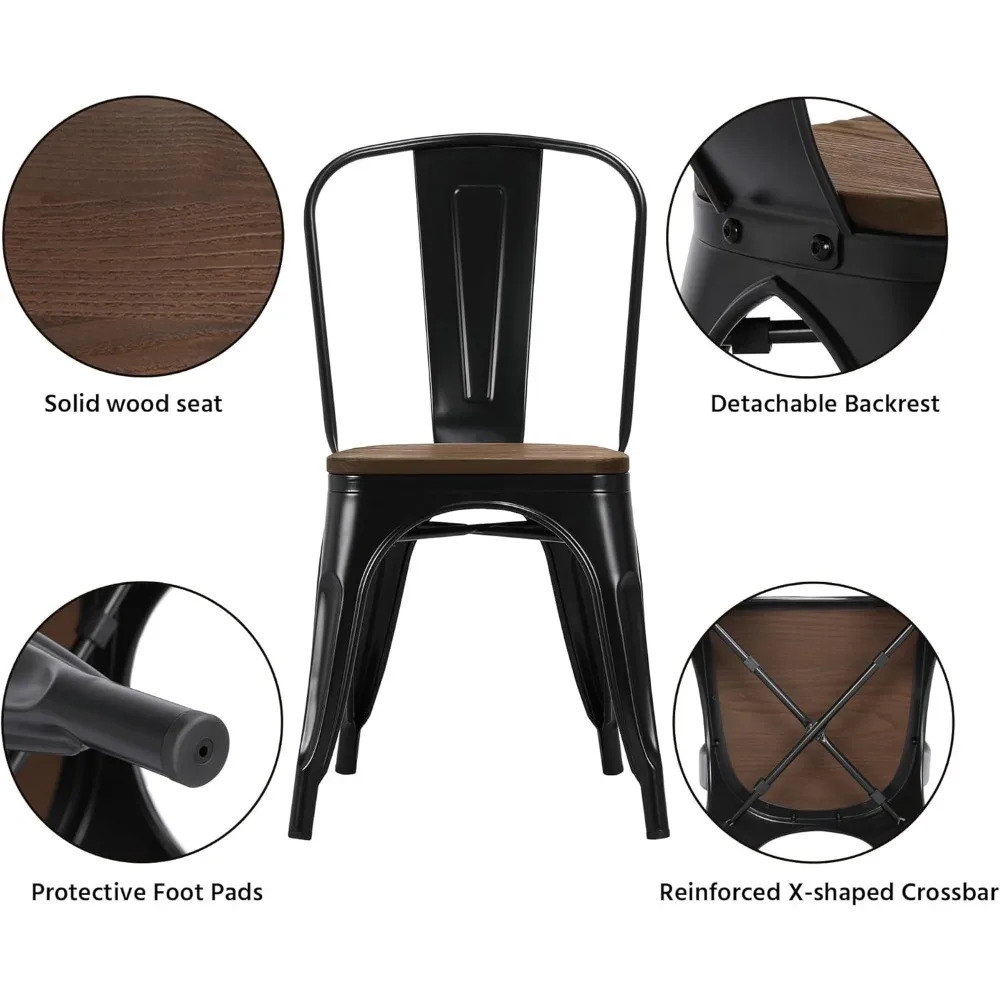 18 Inch Classic Iron Metal Dining Chair with Wood Top/Seat Indoor-Outdoor Use Chic Dining Bistro Cafe Side Barstool 5