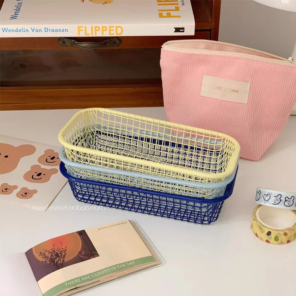 Metal Desktop Storage Basket For Stationery And Make-Up