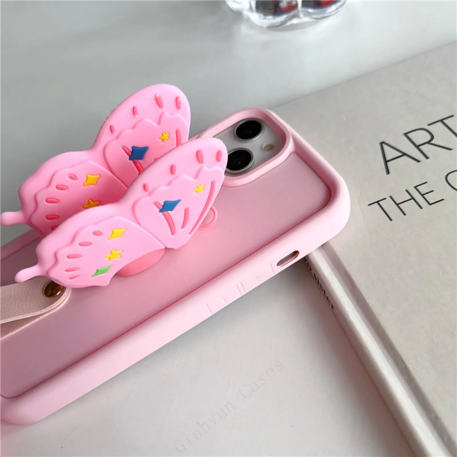 3D Cute Bee Butterfly Anti-lost Lanyard Chain Strap Holder Phone Case For iphone 15 14 X XR XS 1113 Pro Max 12 Pro 7 8 Plus Gift