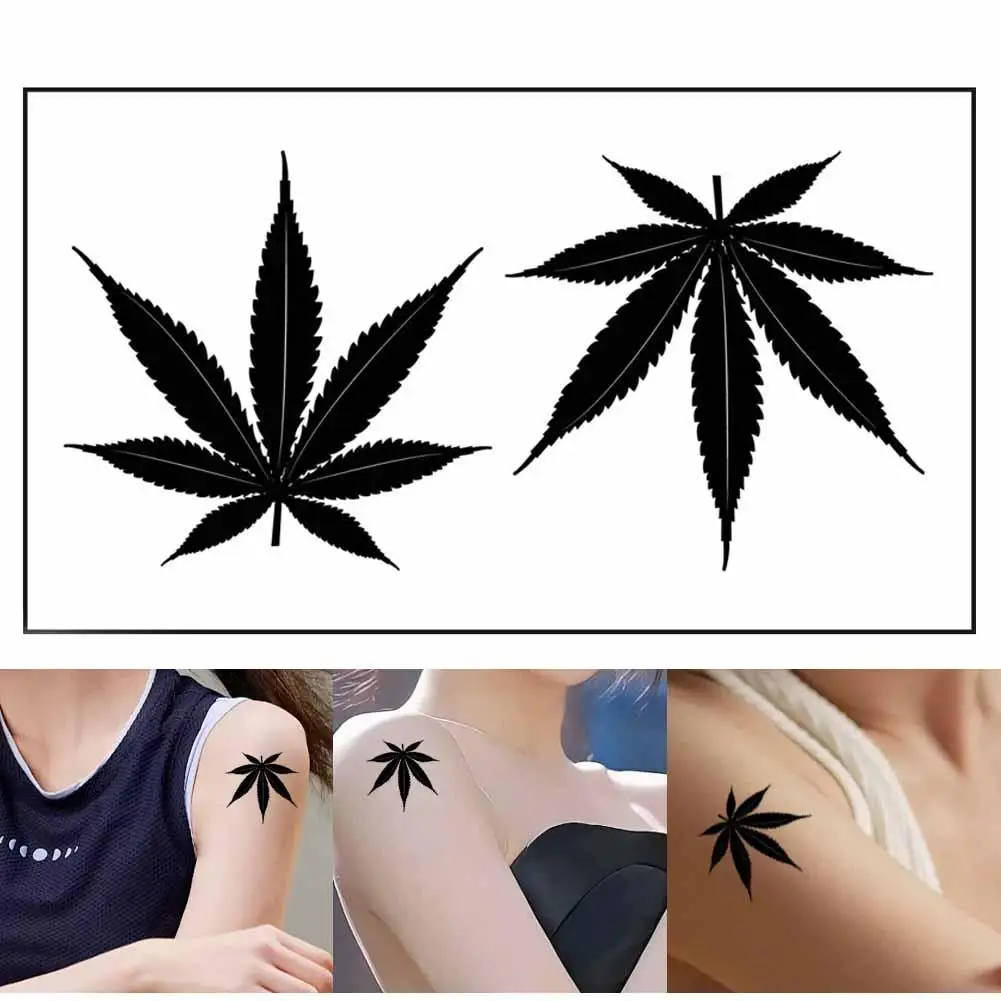 

Waterproof Temporary Tattoo Sticker Black Maple Leaf Fake Tattoo For Women Men Body Art Shoulders Neck Arms Tatoo Z4V4