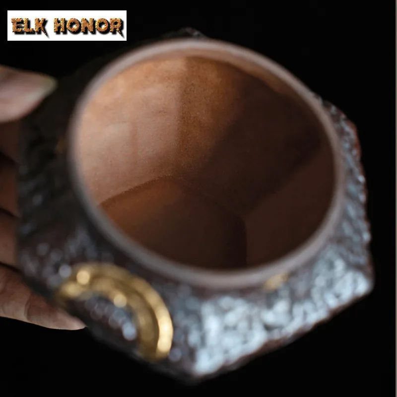 230ml Old Pottery Clay Jian Shui Zen Ceramic Gilded Tea Washing Retro Gilt Silve Cha Xi Tea Garbage Can Teaware Equipment Craft