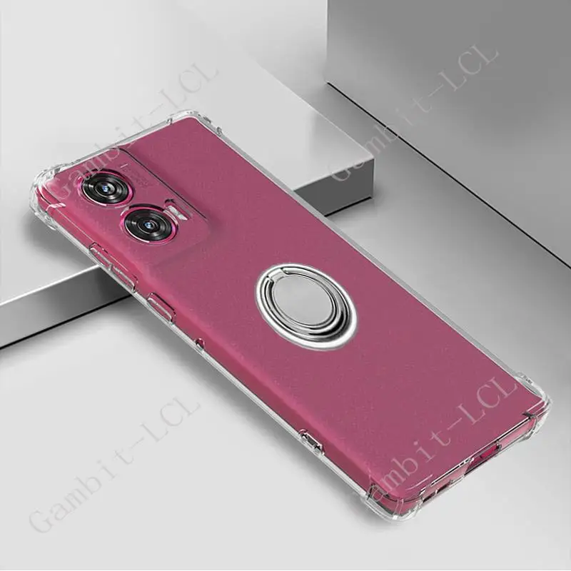 Premium Shockproof Soft Silicone TPU Phone Case with Back Ring Holder for Motorola Edge 5G 2024, 6.7
