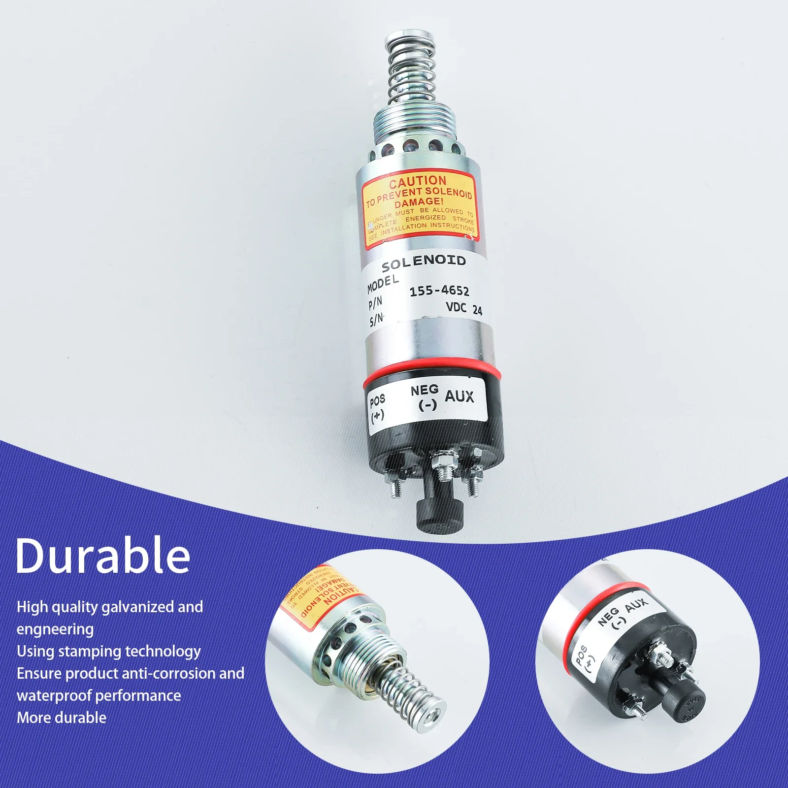 Fuel Shut Off Solenoid 155-4652 8C-3663 for Caterpillar Engine 3114 3116 Excavator E320B E325B E325C E325CL-3 Terminals 24VDC