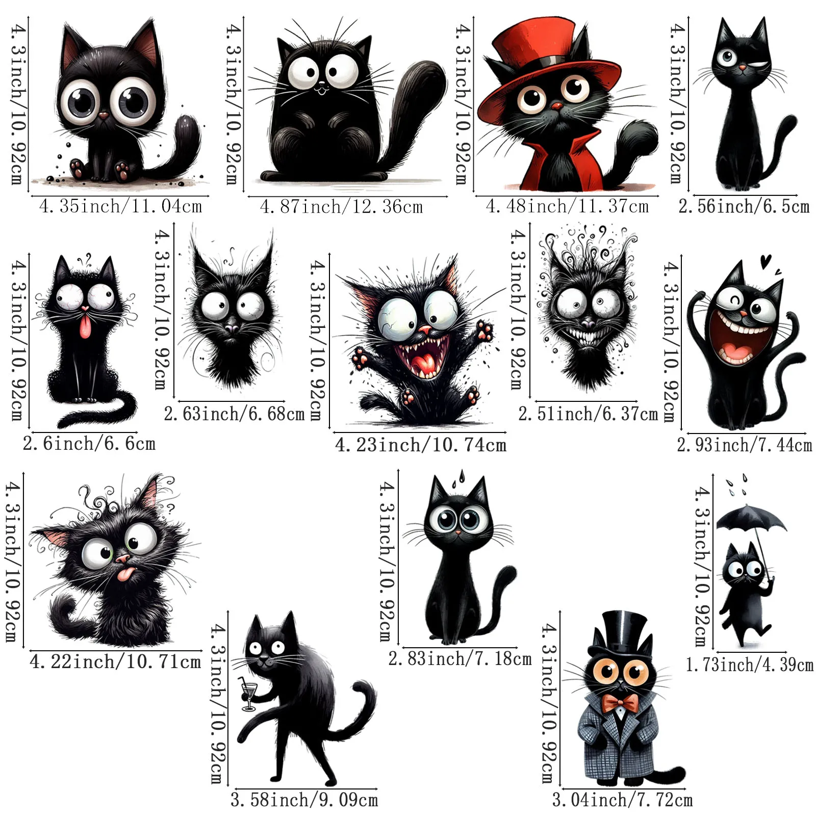 14pcs Funny Black Cat UV DTF Transfer Stickers Mug Waterproof Stickers for DIY Crafts for 16 oz glass