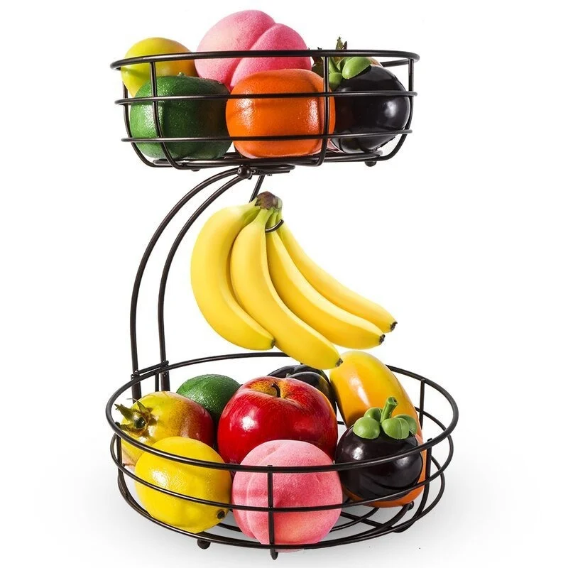 DetachableMetalFruitBasketKitchenStorageTwoTierWireBasket