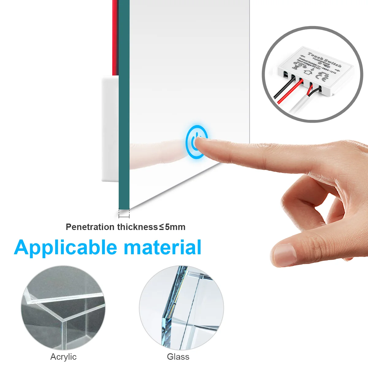 Capacitive Smart Sensor Touch Control Switch for Vanity Bathroom Mirror On/Off Makeup Mirror CCT LED Dimmer Penetrating Switch