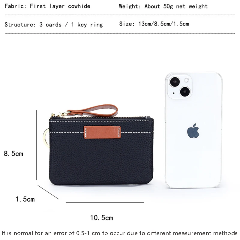 Genuine Leather Coin Purse Wallet Mini Zipper Change Purse Wallet Coin Pouch with Key Chain Travel Accessories Ultrathin Wallet