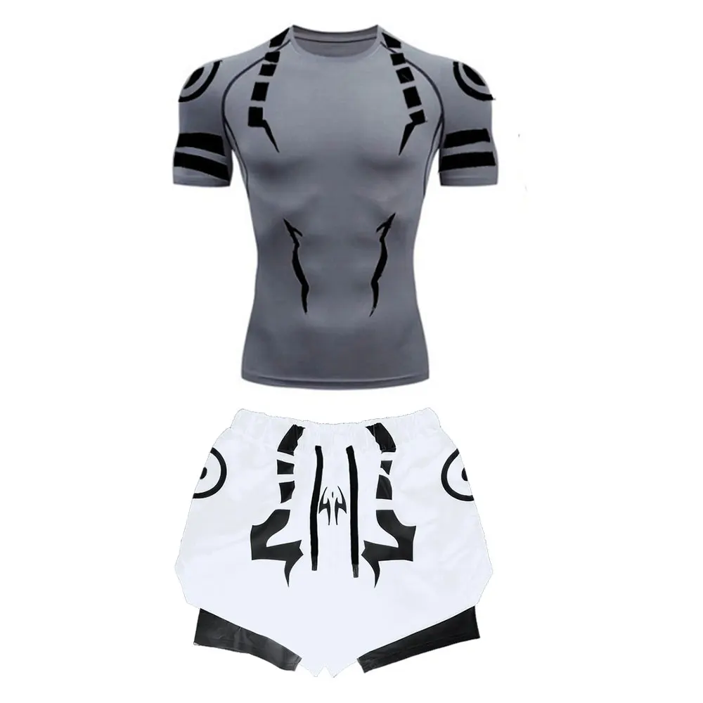 Anime Jujutsu Kaisen Compression Set Fitness Suit for Men Quick Dry 3D Compression Shirt+Gym Shorts Running Workout Sportswear 5