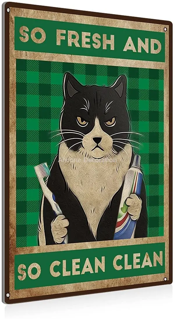 

Funny So Fresh and so Clean Clean Cat Bathroom Metal Tin Sign Wall Decor Vintage Bathroom Quote Tin Sign for Toilet