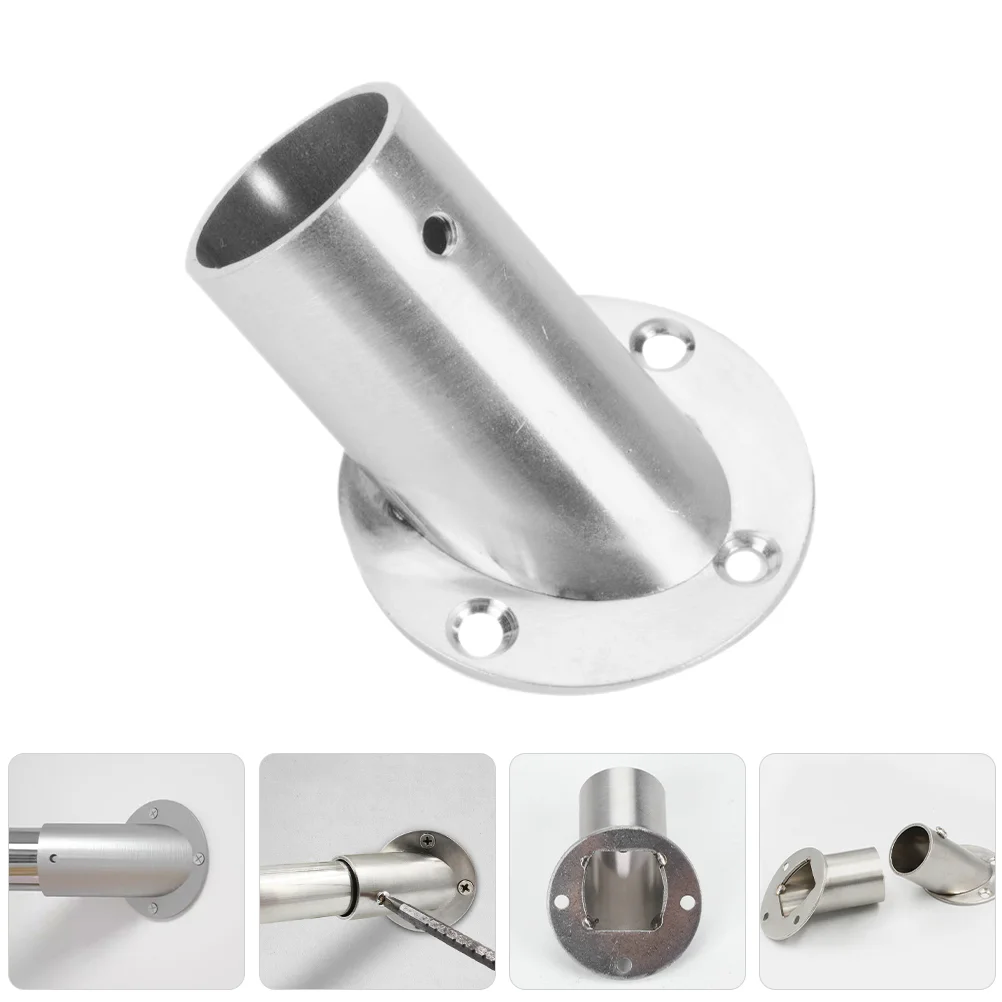 4 Pcs Angled Clothes Rail Dowel Rod Holder Closet Support Bracket Curtain Rods Shower Holders End Supports Metal Flange Hanging