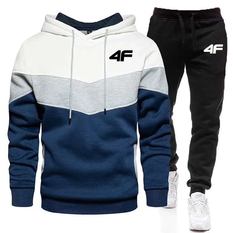 2-Piece Fleece Tracksuit for Men, Thick Hoodies and Pants, Warm Sportswear Suit, Hip Hop Trend Clothing, Winter and Fall 2
