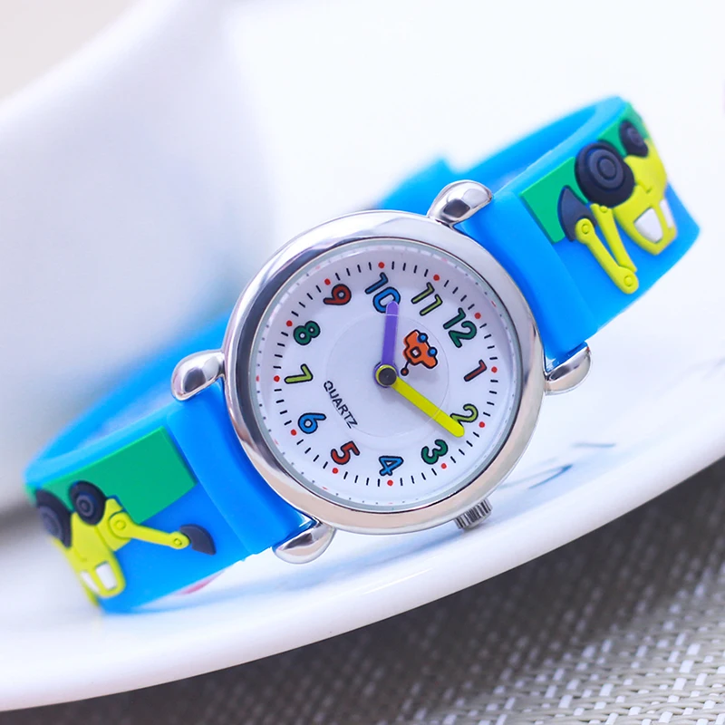 

New Fashion Boys Girls Excavator Cartoon Silicone Strap Watches Colorful Digital Rotating Car Hands Personality Sports Watches
