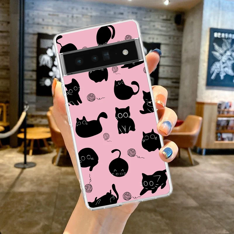 Clear Soft Phone Case with Funny Black Cat Design