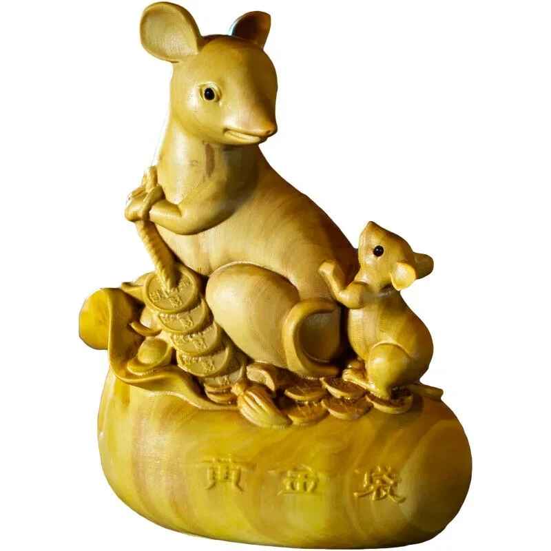 

6.5*4 CM Hand Carved Boxwood Carving : Mouse Mom and Baby