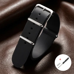 Vintage Leather Sport Watch Strap - Soft Replacement Wristband - 22mm (Black)