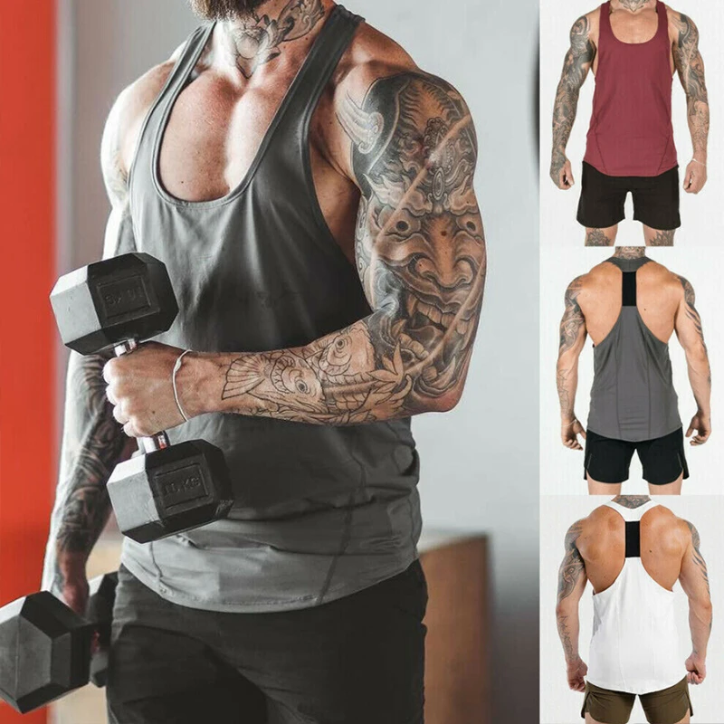 

Summer men's sleeveless vest, leisure, fitness, sports, running, weightlifting, exercise, V-neck, elastic sleeveless short sleev