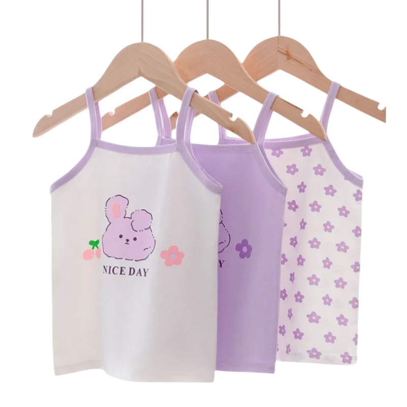 3 Pc/Lot Kids Girls Cotton T-Shirt Children Cartoon Tops Underwear Sports Bra Vest 1-8 Years kids underwear kids tops
