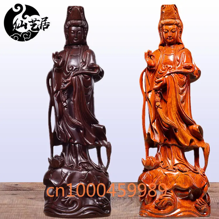 

Ebony wood carving Guanyin statue ornaments solid wood Buddha mahogany Ruyi Guanyin Bodhisattva wooden town house dedicated
