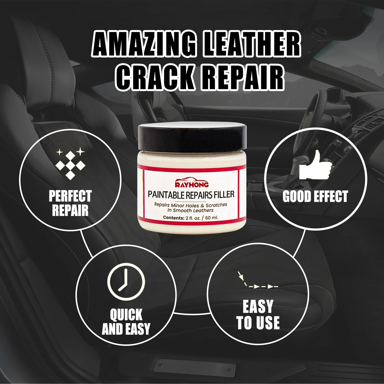 Leather Filler Paste 60ml Natural Leather Filler Repair Compound Auto Leather Restoring Paste Paintable Restoration Cream Tears Crack Burns Holes
