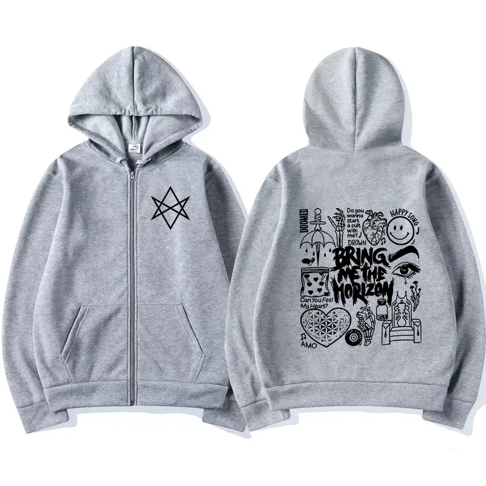 BringMe TheHorizon Zipper Hoodies BMTH Heavy Metal Rock Band Zip