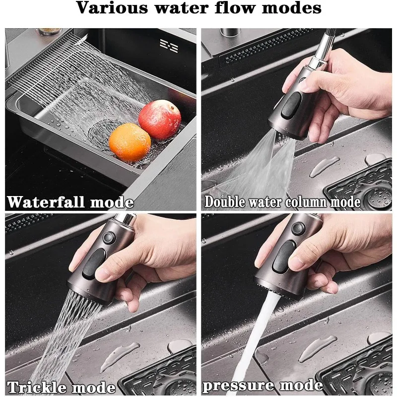 Waterfall Kitchen Sink Black Single Bowl Stainless Steel Bar Sink Undermount of Countertop Installation with Accessories Black 5