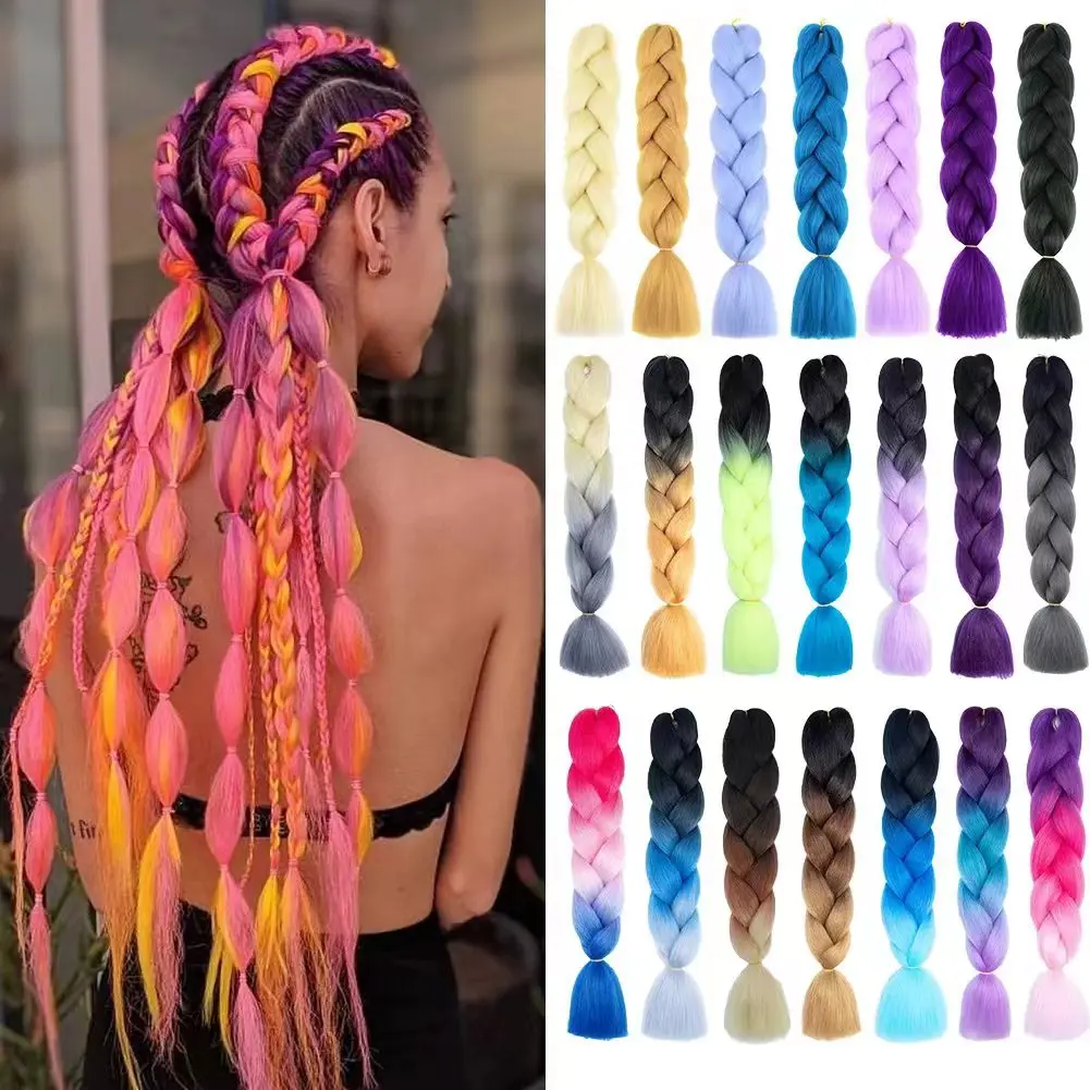 Jumbo Synthetic Braiding Hair Premium Pre-Stretched Box Braids Hairpieces 24" Soft Colorful Twist Rainbow Colors Hair Extensions
