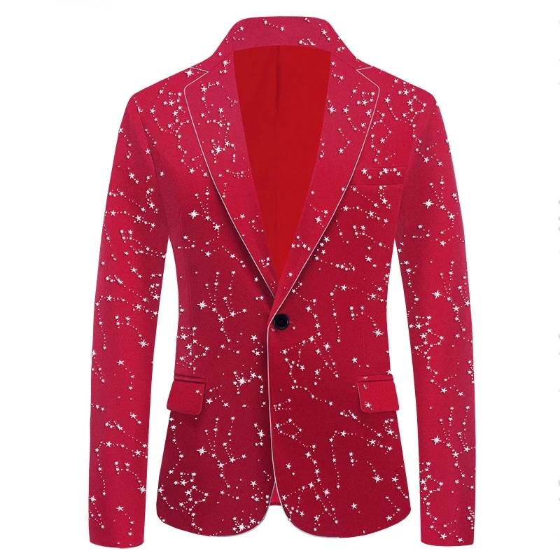 Luxury Gold Star Velvet Men Dress Blazer Black One Button Lapel Collar Suit Jacket Embroidery Fashion Wedding Party Prom Costume