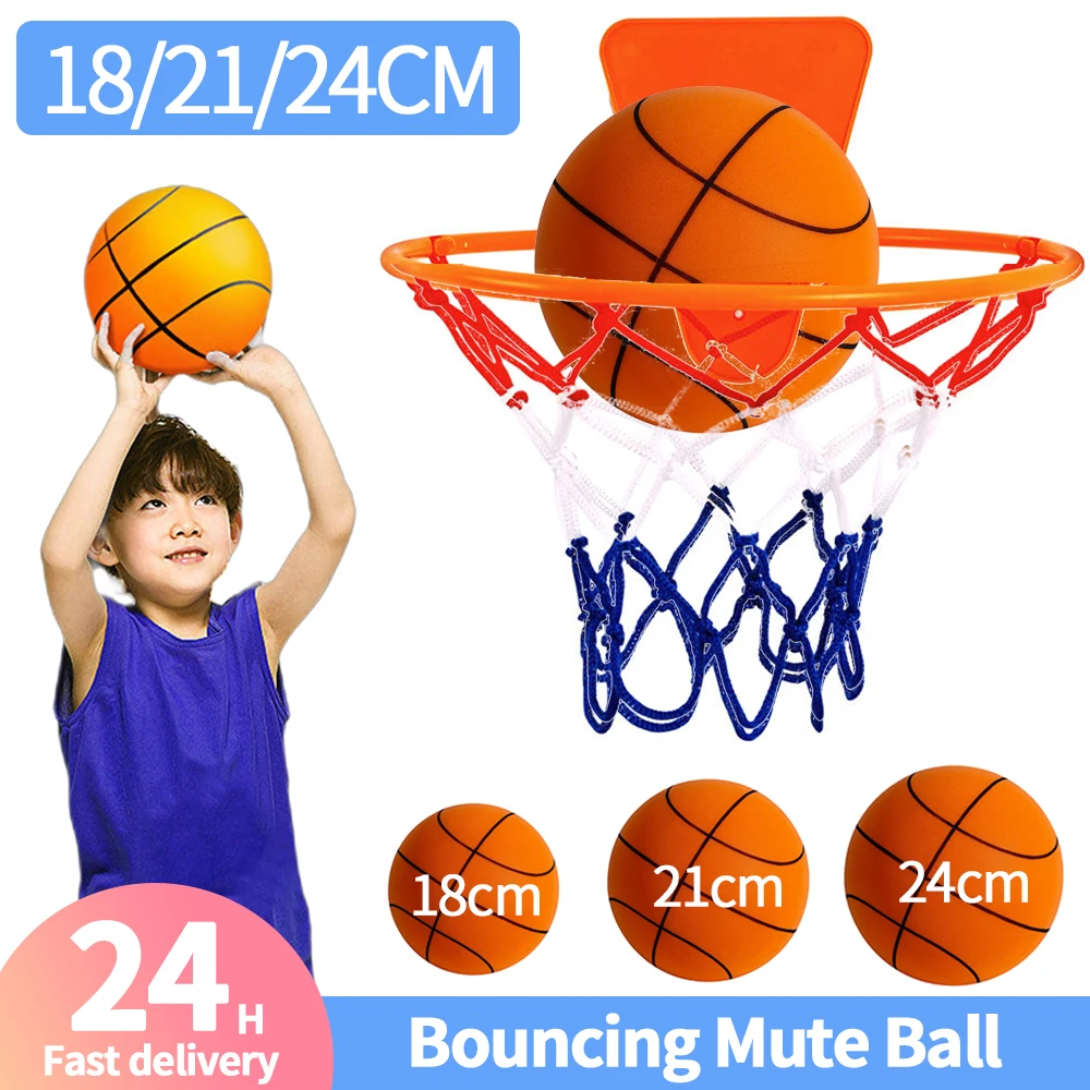 18/21/24CM Kids Bouncing Mute Ball High-Resilience Mute Dribbling  Basketball Training Foam Ball 1-2Pcs Basketball Hoop Orange - AliExpress