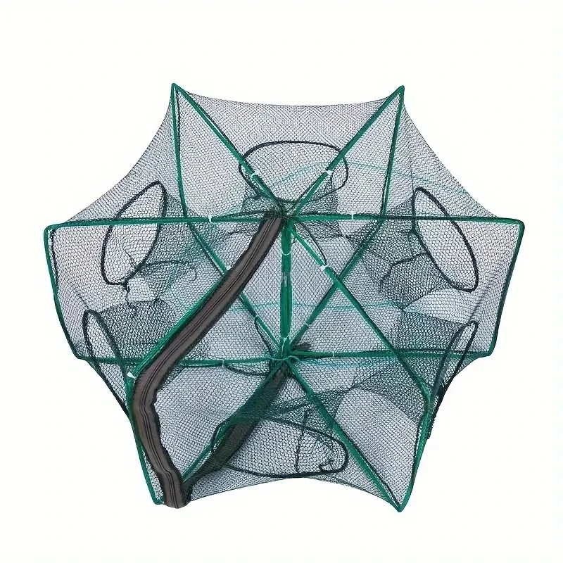 Fish Trap 1pc Foldable Hexagon Fishing Trap Net 6 Holes Minnow Crab Crawdad Shrimp Fishing Accessories