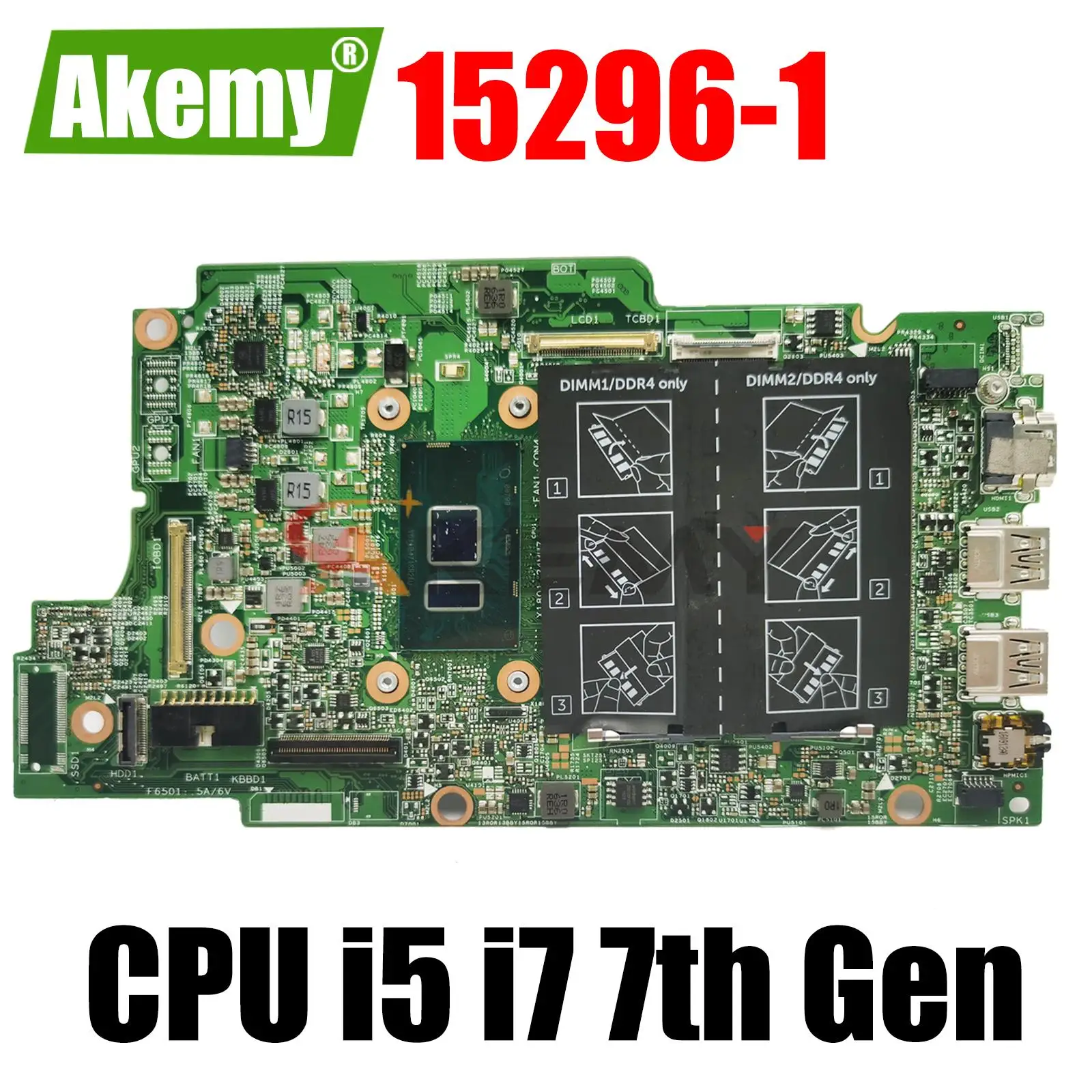 

For Dell Inspiron 13 5378 Laptop Motherboard 15296-1 with i5 i7 7th Gen CPU CN-0PG0MH CN-0P380W DDR4 100% Fully tested