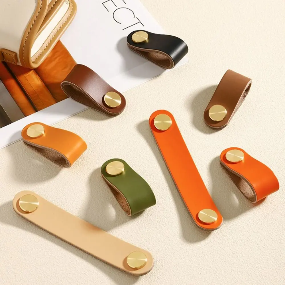Leather Door Handles 2Pcs Eco-Friendly Cabinet Cupboard Door Pulls Wardrobe Drawer Pull Knobs Bookcase Kitchen Furniture Handle