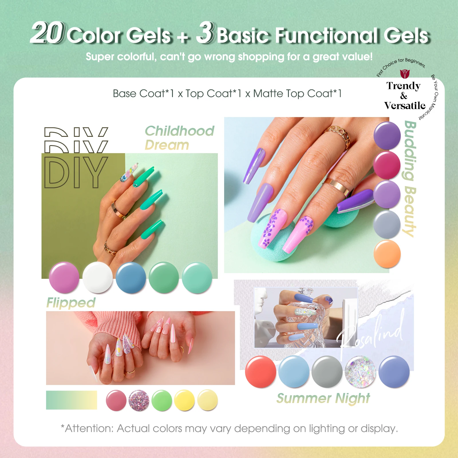 Rosalind Summer 23Pcs/Set Gel Nail Polish Set Nail Supplies Cured UV Lamp Semi-Permanent With Hybrid Varnish Set 5