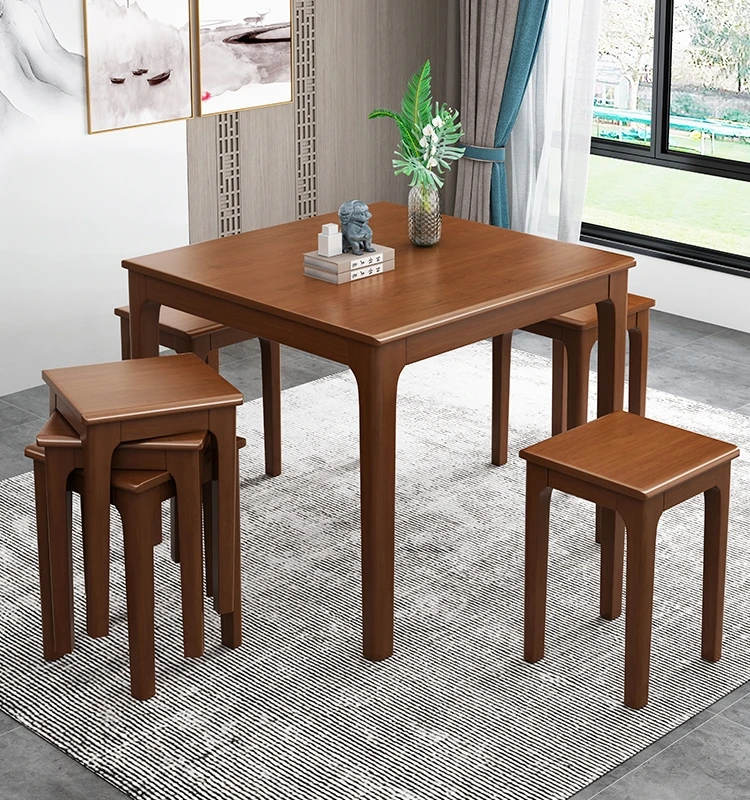

dining table and stool, solid wood small square table, family small apartment casual dining room, can be stacked to store stools