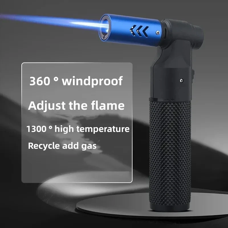 Hot Outdoor Windproof Direct Charge Turbine Torch Large Fire Gas Metal Lighter Kitchen Barbecue Cigar Camping Lighter Men's Gift