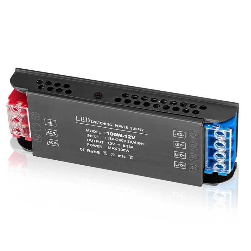 Trasformatore Led Nero 1 Pz 12 V 100 W, Trasformatore Led Da 230 V A 12 Volt Dc, Trasformatore Di Alimentazione Potenza Di Commutazione