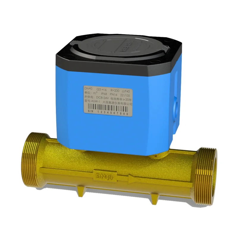 ASW-1 Ultrasonic Watermeter DN15 DN20 DN25 DN32 DN40 digital water flow meter IP68 Waterproof Thread Connection Copper Material