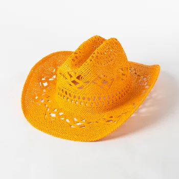 Cowboy Hat 2023 New Hollow out Handmade Cowboy Straw Hat Men's Summer Outdoor Travel Unisex Solid Western Cowboy Hat 1